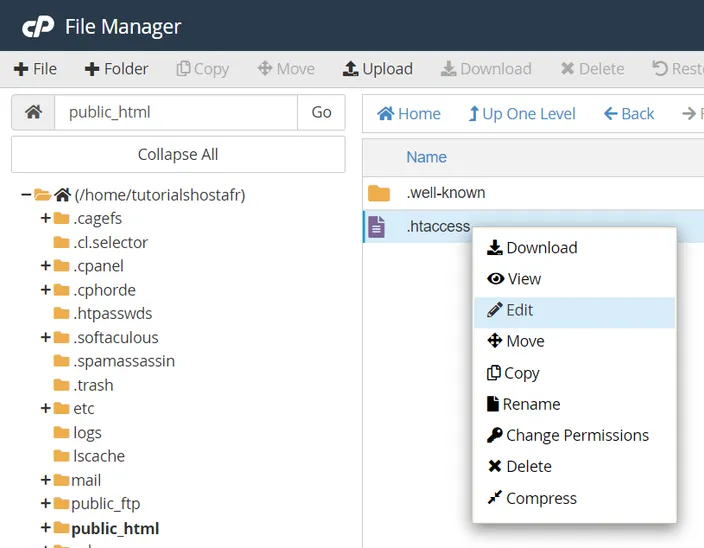 cPanel Edit .htaccess file