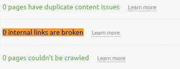 Details of a SEMrush site audit telling us what issues we have with our links