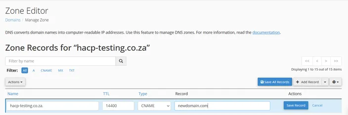 CNAME record in cPanel