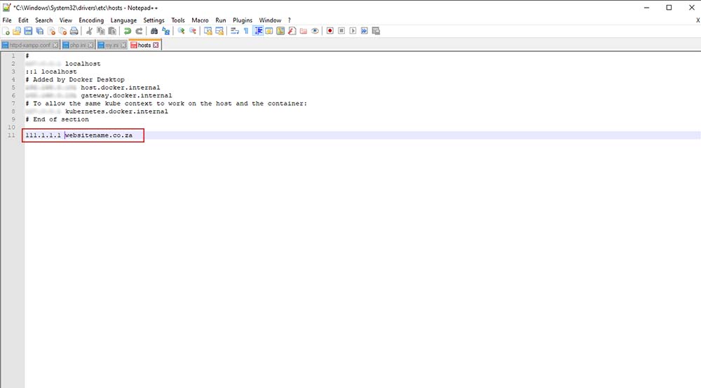 hosts file screenshot