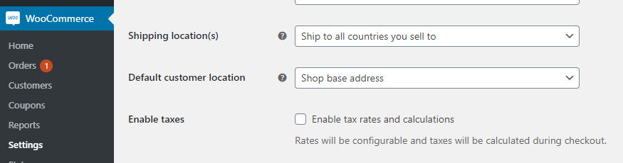 screenshot WooCommerce Settings - enable taxes