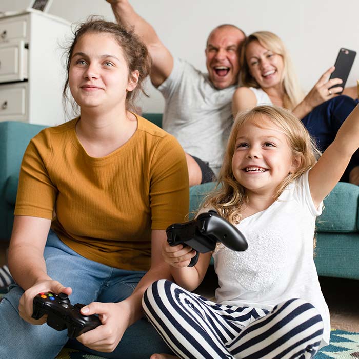 a family enjoying video games