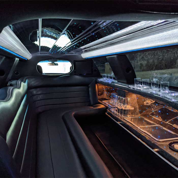 the interior of a limousine