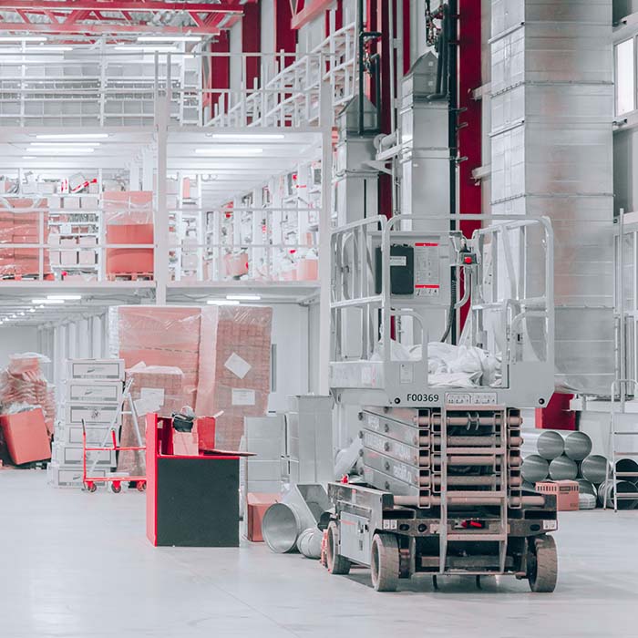 a white and red warehouse