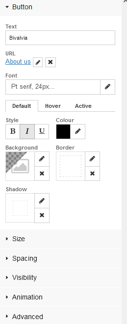 The Website Builder button settings tab