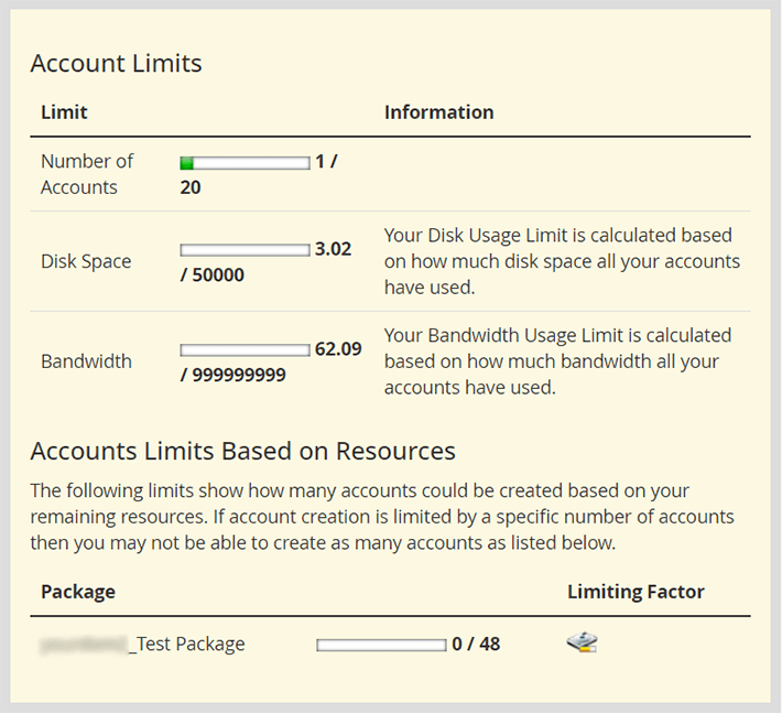 WHM Account Limits Overview