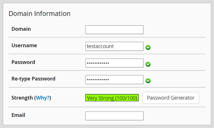 Domain Information WHM Create a New Account